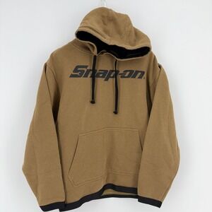 Snap On Mens Pullover Hoodie Sweatshirt Tan Black Logo Front‎ Pocket Size L